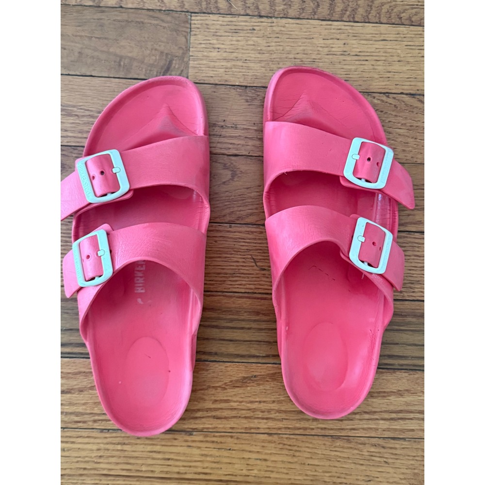 Birkenstock Arizona EVA Sandals Neon Pink Two Strap Slides Womens Size 40